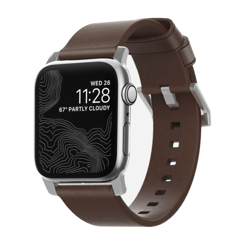 Nomad Modern Strap 38/40mm, Rustic Brown Leather, Silver Hardware