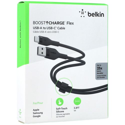 BELKIN BOOST CHARGETM USB-A to USB-C Silicon Cable, 1 m, Black