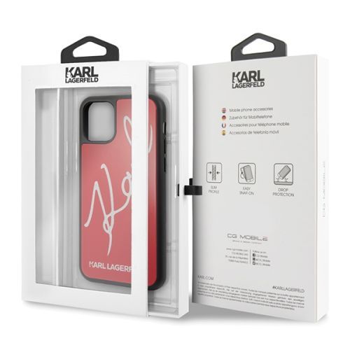 Karl Lagerfeld iPhone 11 Pro - Double Layer Tempered Hard Case Glitter Signature Red 