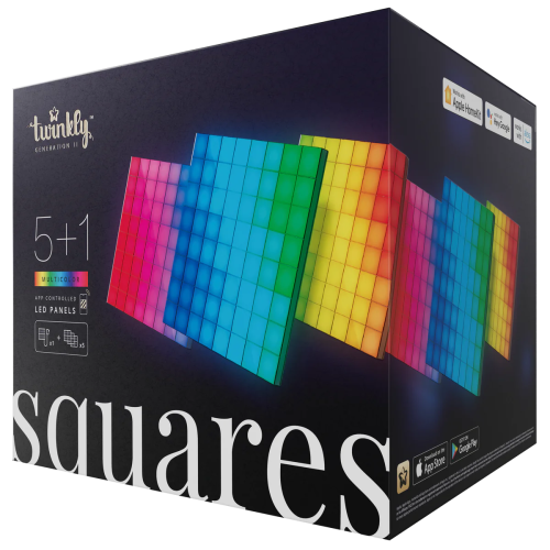 Twinkly 1 Square Master + 5 Squares Slaves Blocks, 64 RGB Pixels, 16x16 cm, Black, BT+WiFi, Gen II, IP20. Adapter included