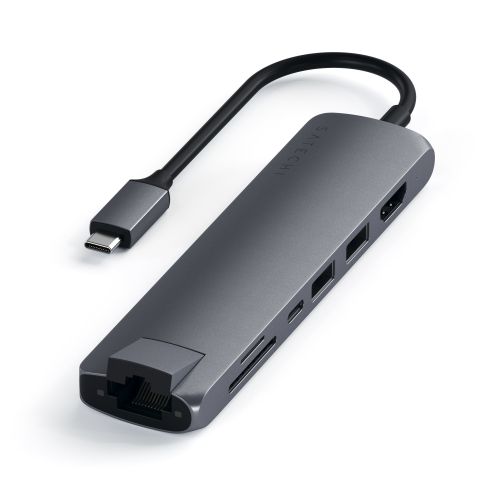 Satechi USB-C Slim Aluminum MultiPort + Ethernet Adapter Space Grey