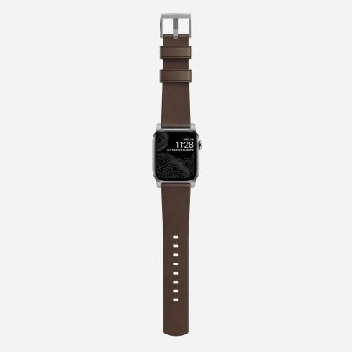 Nomad Modern Strap 38/40mm, Rustic Brown Leather, Silver Hardware 