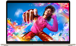 MacBook Air ekrāns, kurā redzams krāsains attēls, lai parādītu Liquid Retina displeja krāsu diapazonu un izšķirtspēju