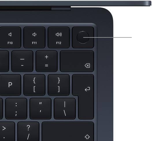 Skats no augšas uz MacBook Air tastatūru ar Touch ID
